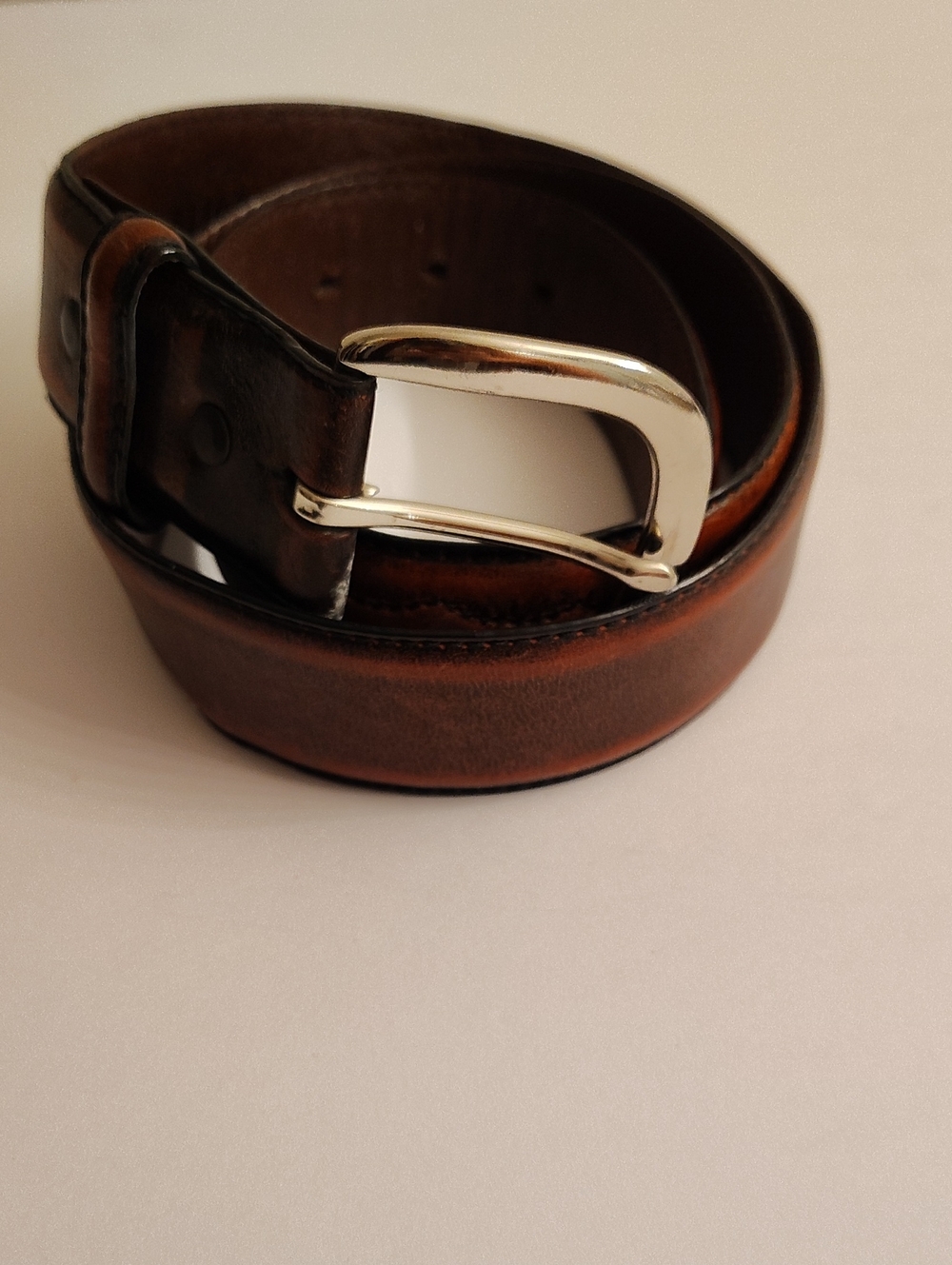 Men’s Brown Leather Belt with Polished Silver Buckle